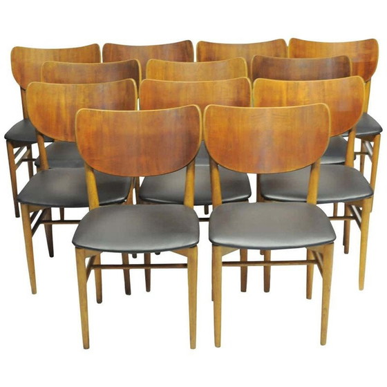 Image 1 of Set van 12 vintage eiken en teakhouten stoelen door Niels en Eva Koppel voor Slagelse Mobelfabrik, Denemarken 1950