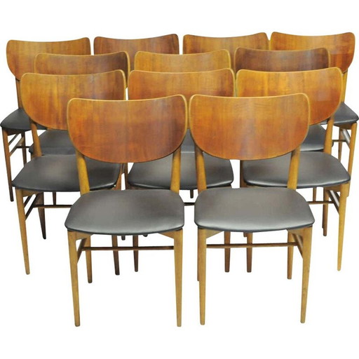 Set van 12 vintage eiken en teakhouten stoelen door Niels en Eva Koppel voor Slagelse Mobelfabrik, Denemarken 1950