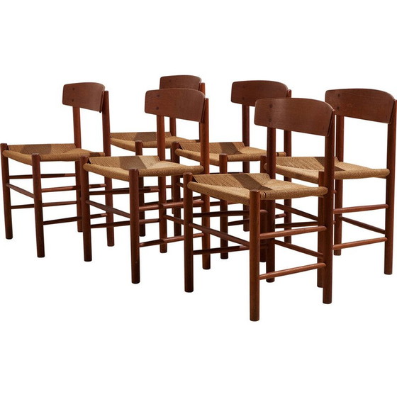 Image 1 of Set van 6 vintage J39 eiken eetkamerstoelen van Børge Mogensen voor Fdb Møbler