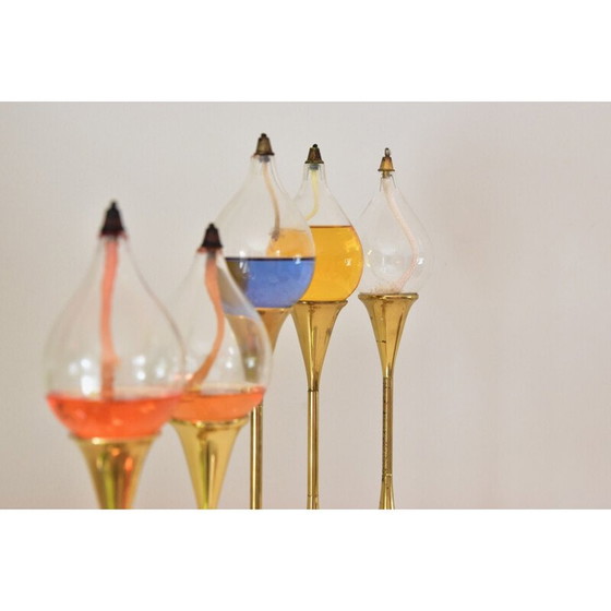 Image 1 of Set van 5 vintage messing Clear Drops olielampen van Freddie Andersen, Denemarken 1970