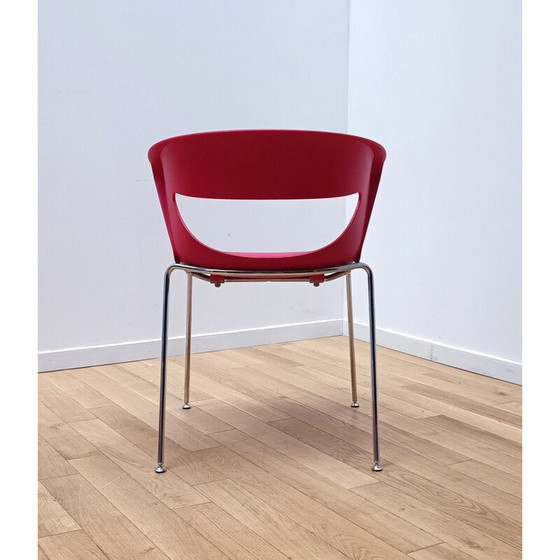 Image 1 of Paar vintage Kicca stoelen in rood plastic en verchroomd aluminium voor Kastel