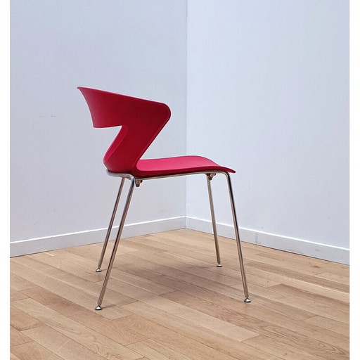 Paar vintage Kicca stoelen in rood plastic en verchroomd aluminium voor Kastel