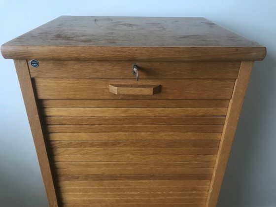 Image 1 of Vintage Kast Archiefkast Roldeur Eeka Eiken Design 1950