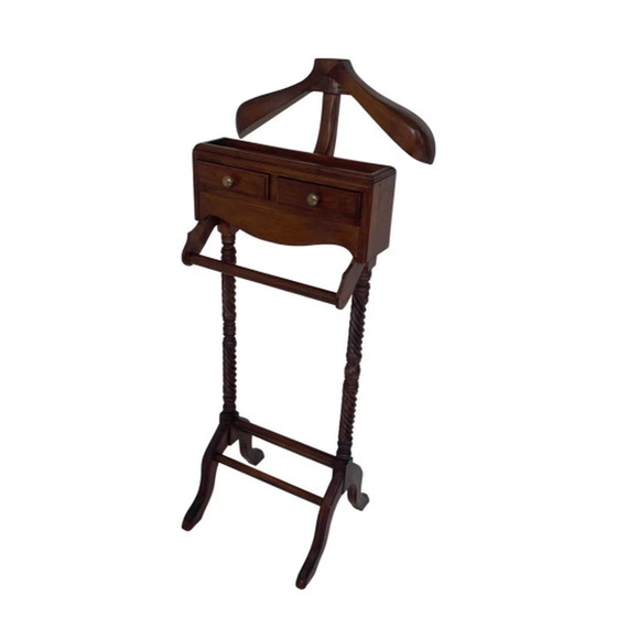 Image 1 of Dressboy / Valet Stand - Made in England - Twee lades en gedraaid houten frame