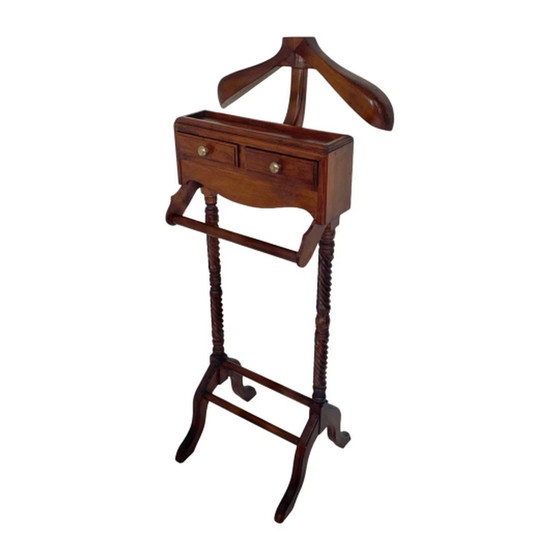 Image 1 of Dressboy / Valet Stand - Made in England - Twee lades en gedraaid houten frame