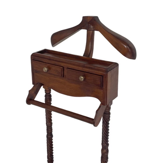 Image 1 of Dressboy / Valet Stand - Made in England - Twee lades en gedraaid houten frame