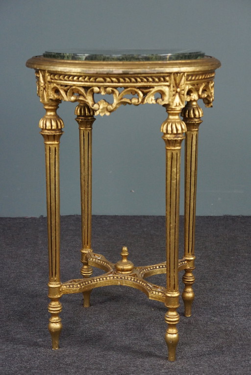 Antieke pedestal / plantenstandaard met Italiaanse marmer en goud verguld hout