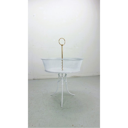 Vintage wit metalen en messing plantenbak, Frankrijk 1960