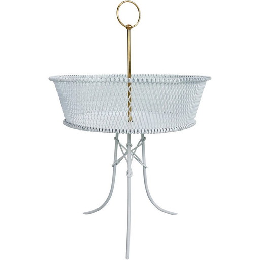 Vintage wit metalen en messing plantenbak, Frankrijk 1960