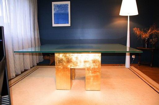 Eettafel 180 X 140 Geschuurd glas Bladgoud poten