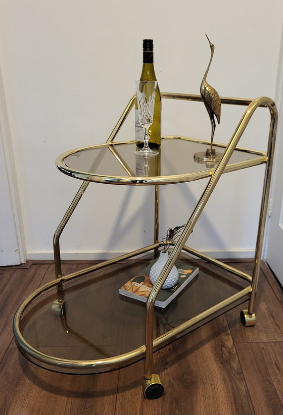 Image 1 of Vintage Hollywood Regency Messing/Rookglas Bar Trolley. 
