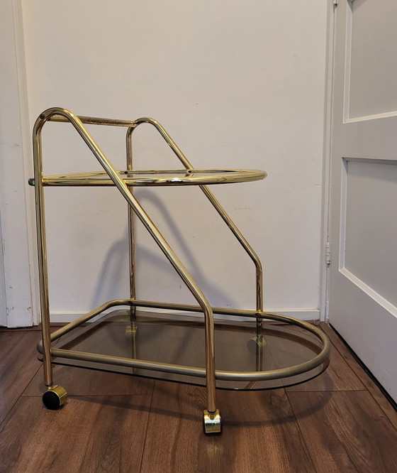Image 1 of Vintage Hollywood Regency Messing/Rookglas Bar Trolley. 