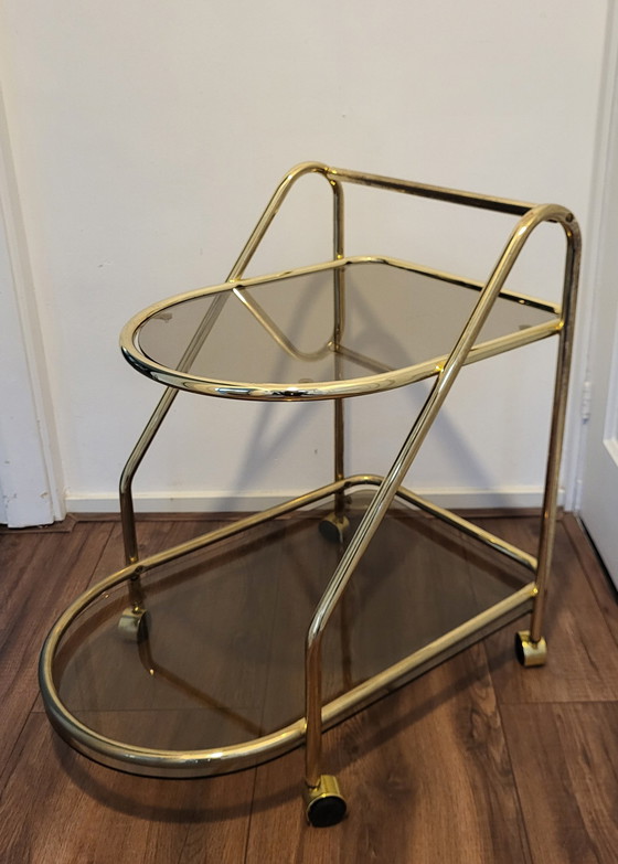 Image 1 of Vintage Hollywood Regency Messing/Rookglas Bar Trolley. 