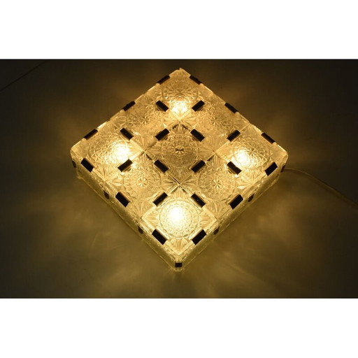 Vintage plafondlamp in geslepen glas en metaal van Kamenicky Senov, Tsjecho-Slowakije 1960