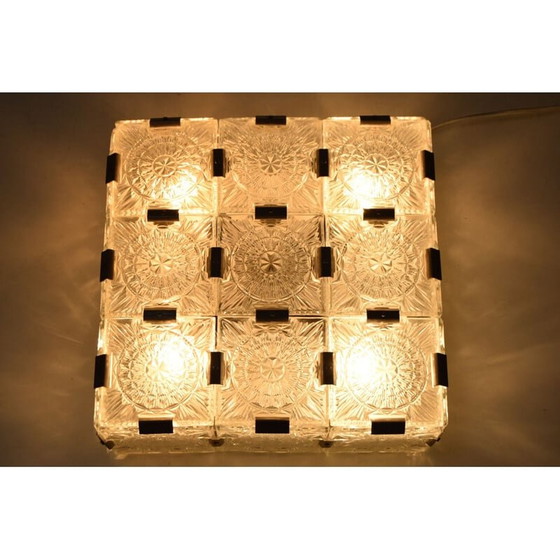 Image 1 of Vintage plafondlamp in geslepen glas en metaal van Kamenicky Senov, Tsjecho-Slowakije 1960