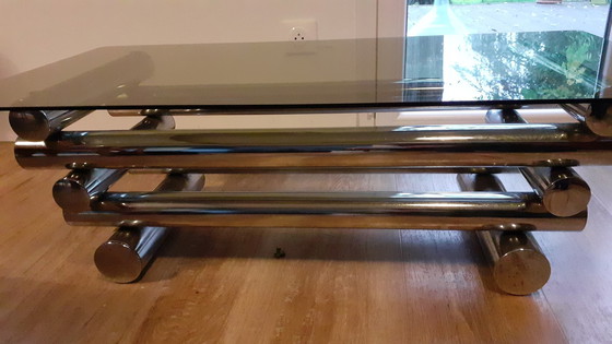 Image 1 of Chroom en glazen salontafel