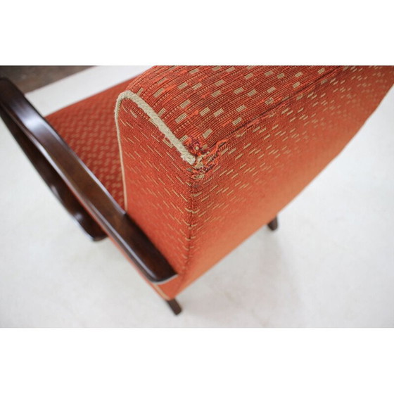 Image 1 of Vintage beukenhouten en stoffen fauteuil van Jindich Halabala, Tsjecho-Slowakije 1960