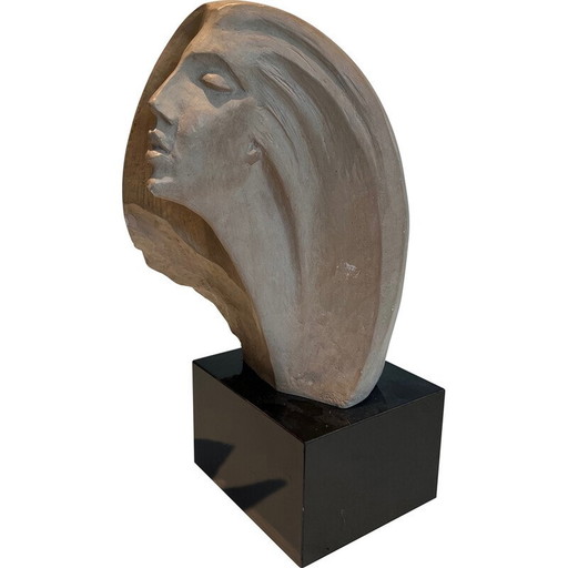 Vintage terracotta sculptuur van een vrouwengezicht, 1980