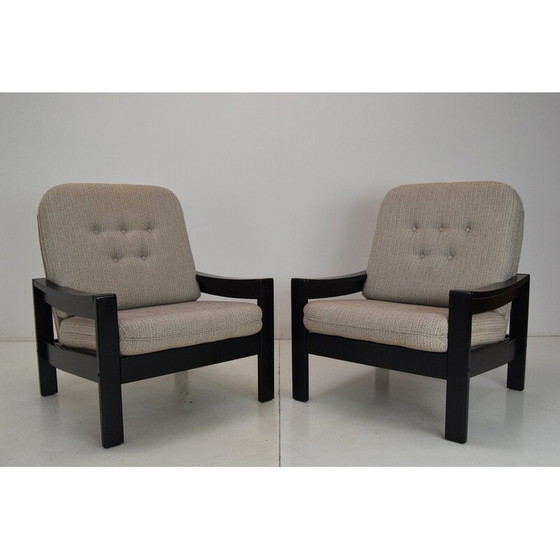 Image 1 of Paar vintage stoffen en houten fauteuils voor Hikor Písek, Tsjecho-Slowakije 1980