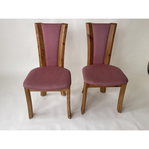 Set van 4 vintage eetkamerstoelen van grenen en stof, Denemarken 1980