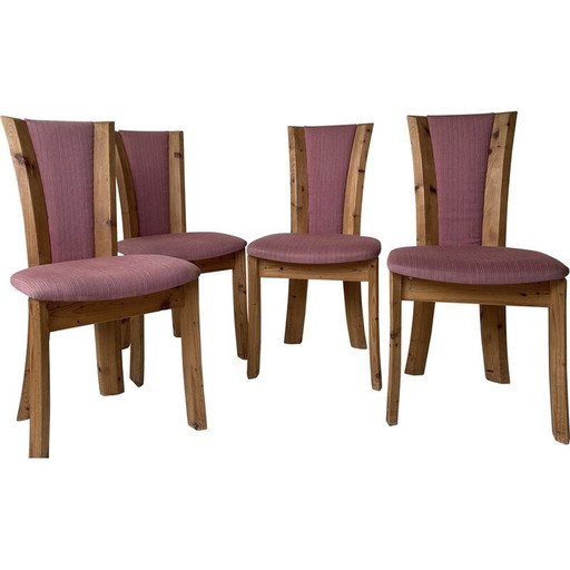 Set van 4 vintage eetkamerstoelen van grenen en stof, Denemarken 1980