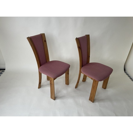 Image 1 of Set van 4 vintage eetkamerstoelen van grenen en stof, Denemarken 1980