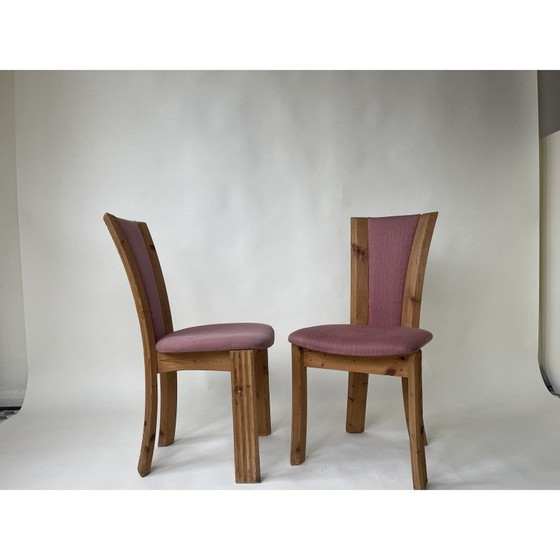 Image 1 of Set van 4 vintage eetkamerstoelen van grenen en stof, Denemarken 1980