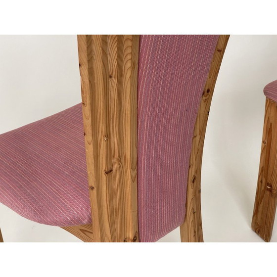 Image 1 of Set van 4 vintage eetkamerstoelen van grenen en stof, Denemarken 1980
