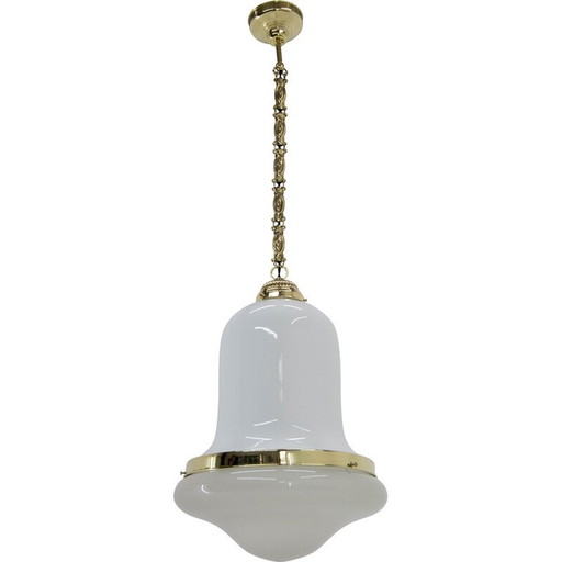 Art Nouveau vintage hanglamp van glas en messing, jaren 1920