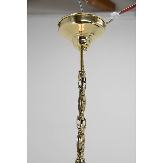 Image 1 of Art Nouveau vintage hanglamp van glas en messing, jaren 1920