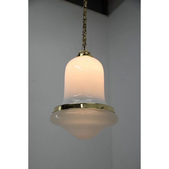 Image 1 of Art Nouveau vintage hanglamp van glas en messing, jaren 1920