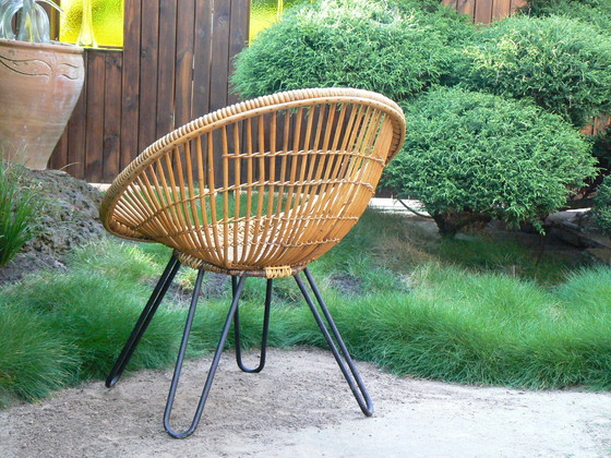 Image 1 of Zeldzame Vintage Rotan Rohé Stoel Jaren 50/60