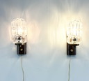 2x Vintage kristal & teak wandlamp