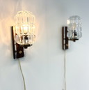 2x Vintage kristal & teak wandlamp
