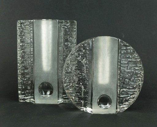 Set van 2 Solifleur Blok Vazen Walther Glas 60S 70S Op Art Arrangement Vazen