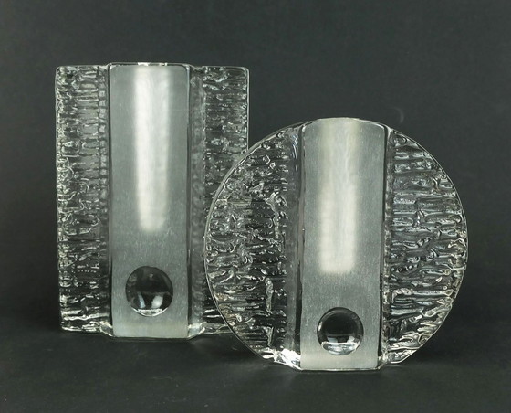 Image 1 of Set van 2 Solifleur Blok Vazen Walther Glas 60S 70S Op Art Arrangement Vazen