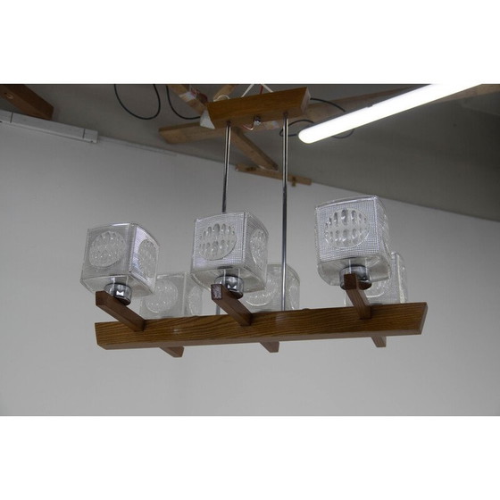 Image 1 of Vintage kroonluchter in metaal, hout en glas van Instala Decin, Tsjecho-Slowakije 1970