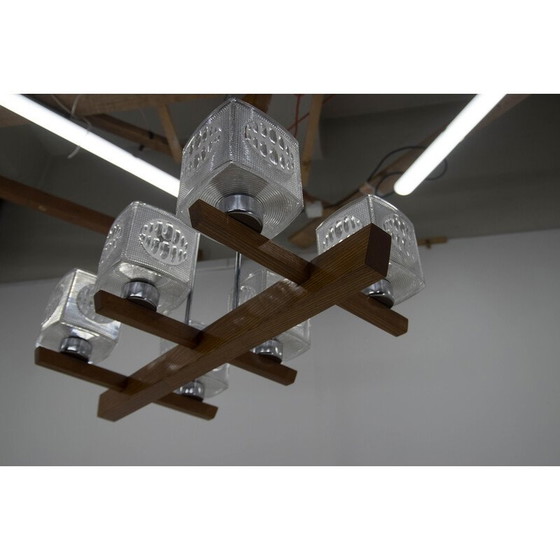Image 1 of Vintage kroonluchter in metaal, hout en glas van Instala Decin, Tsjecho-Slowakije 1970