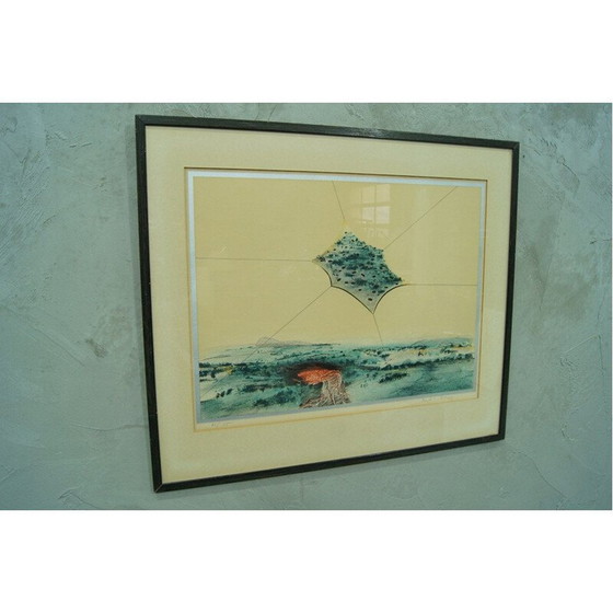 Image 1 of Scandinavische surrealistische vintage handlitho van Bertil Berg, 1970