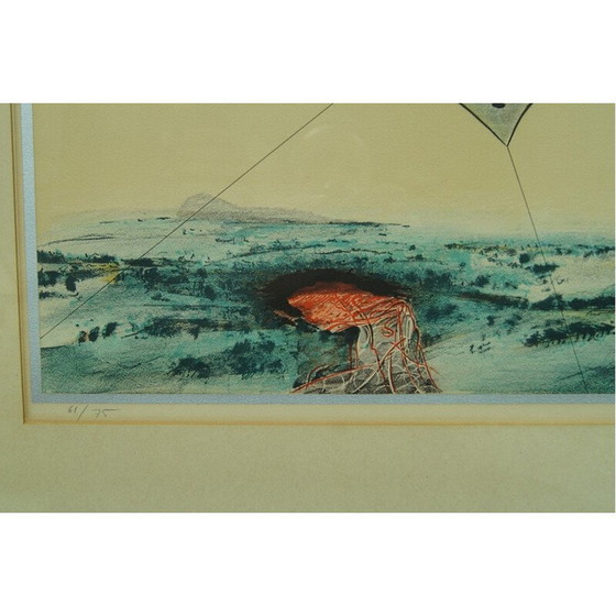 Image 1 of Scandinavische surrealistische vintage handlitho van Bertil Berg, 1970