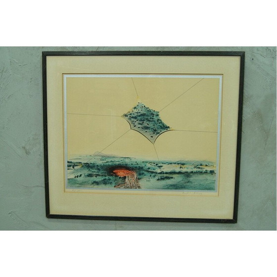 Image 1 of Scandinavische surrealistische vintage handlitho van Bertil Berg, 1970
