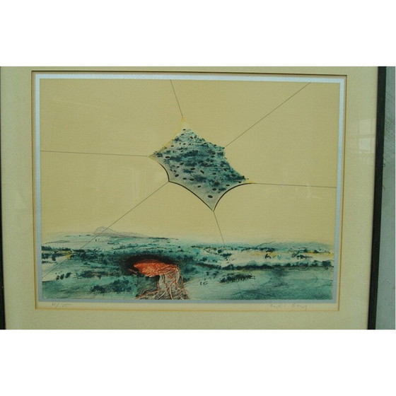 Image 1 of Scandinavische surrealistische vintage handlitho van Bertil Berg, 1970