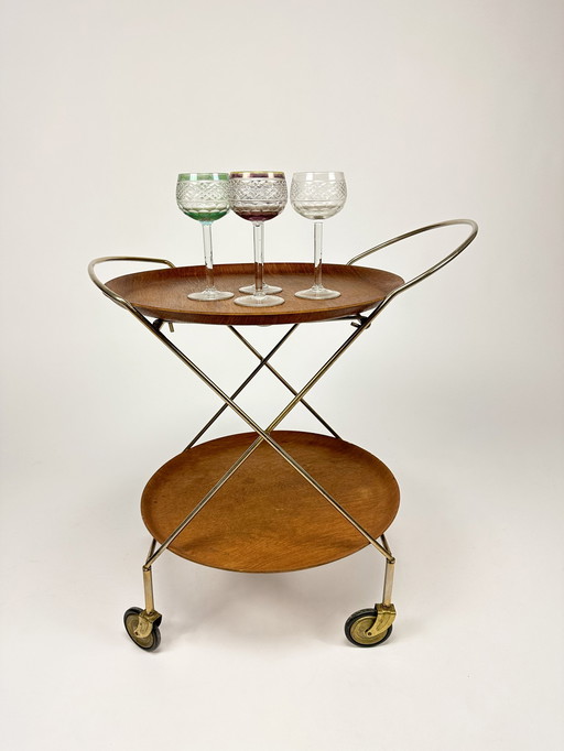 Mid Century 1950S Dienblad met twee laden / Butlers / Cocktail Trolley van Ary Zweden