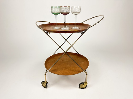 Image 1 of Mid Century 1950S Dienblad met twee laden / Butlers / Cocktail Trolley van Ary Zweden