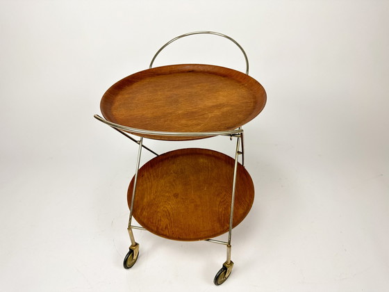 Image 1 of Mid Century 1950S Dienblad met twee laden / Butlers / Cocktail Trolley van Ary Zweden