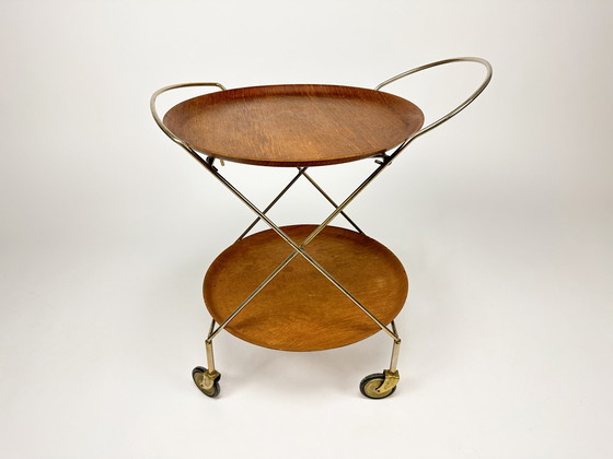 Image 1 of Mid Century 1950S Dienblad met twee laden / Butlers / Cocktail Trolley van Ary Zweden