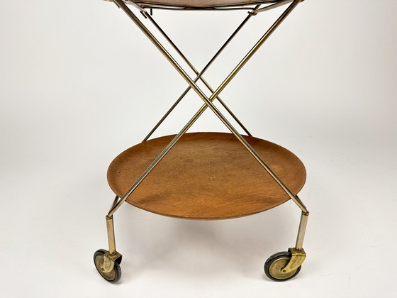 Image 1 of Mid Century 1950S Dienblad met twee laden / Butlers / Cocktail Trolley van Ary Zweden