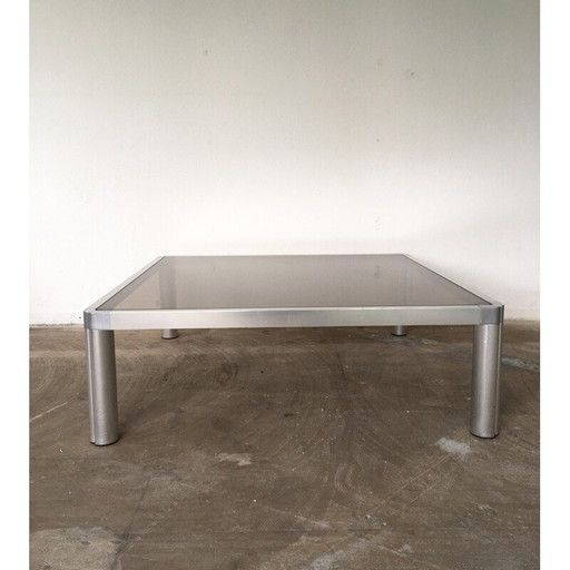 Vintage glazen en aluminium salontafel van Kho Liang, 1974