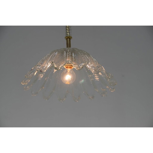 Vintage hanglamp van messing en glas, Italië 1970