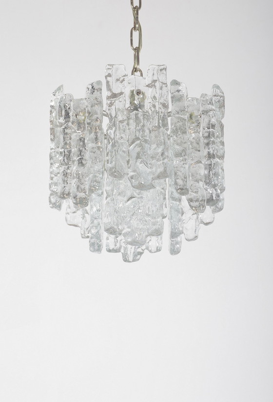 Image 1 of Luster Met 'Ijs Glas' Van Kalmar Franken, Jaren '60